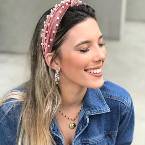 4 Pack Velvet Pearl Headbands for Women Girls Bow Turban Vintage Boho Head Bands - Picture 8 of 8